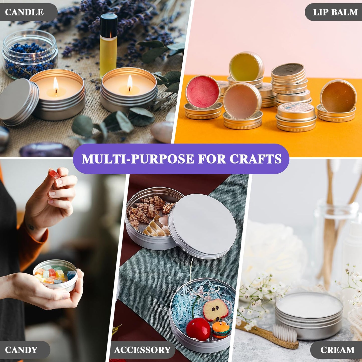 DPLASKA 100pcs 2 Oz Aluminum Metal Tins with Screw Lids Round Empty Salve Tin Cans Jars DIY Candle Containers for Lotion Bars, Balms, Spices, Crafts with Labels, Spatulas & Organza Bags (Black)