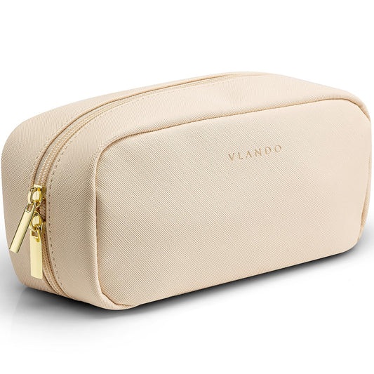 VLANDO Small Makeup Bag,Makeup Pouch,Travel Makeup Organizer Bag Valentines Gifts for Women Purse Travel Accessories Toiletry Bag Skincare Bag-White