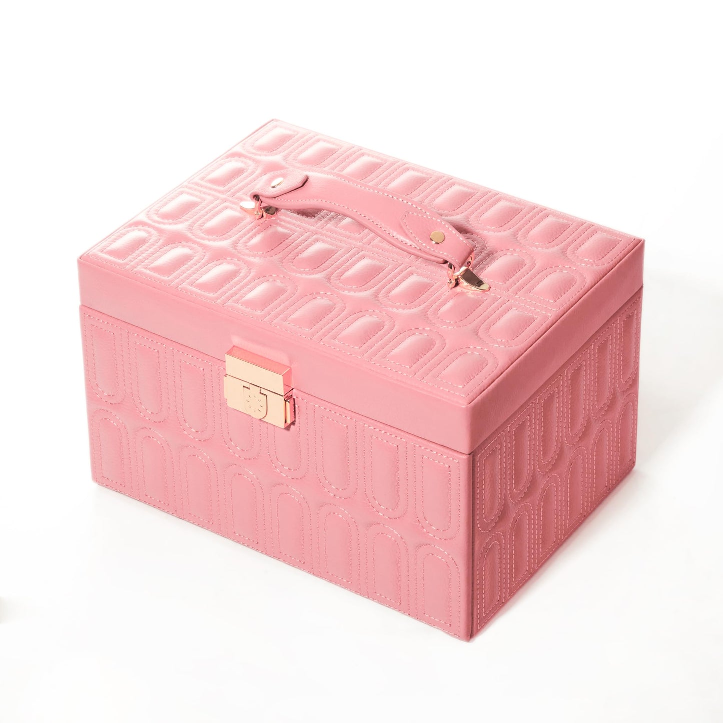 BILLSTONE Amour Large Rose Gold Jewelry Box, Jewelry Organizer and Storage with Multi Tray Compartments, Genuine Leather