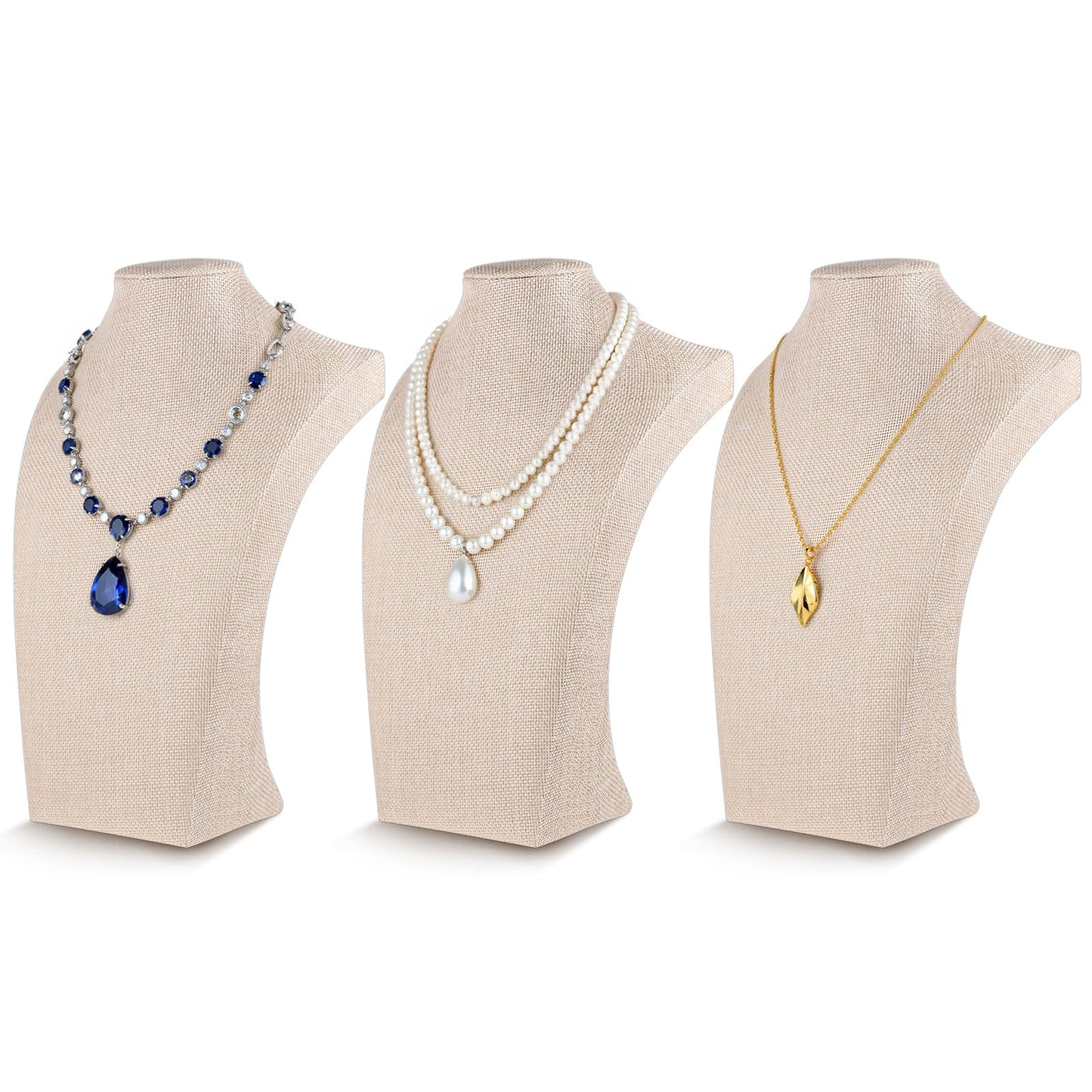 3 Pcs Linen Jewelry Display Bust Necklace Display Stand 11.42 × 6.69inch Jewelry Necklace Organizer Rack Necklaces Mannequin Holder Jewelrys Bust Displays Stands for Selling Home Store Trade Shows