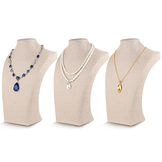 3 Pcs Linen Jewelry Display Bust Necklace Display Stand 11.42 × 6.69inch Jewelry Necklace Organizer Rack Necklaces Mannequin Holder Jewelrys Bust Displays Stands for Selling Home Store Trade Shows