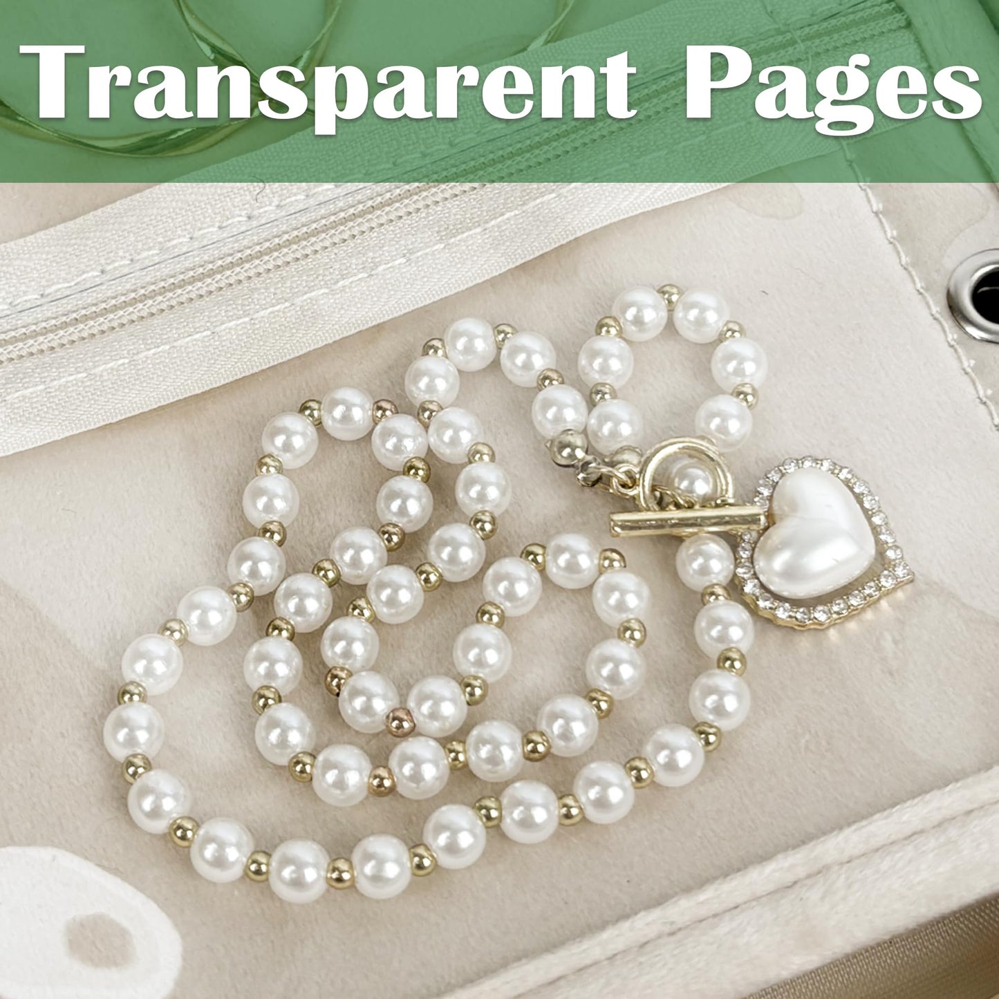 LingLingo Travel Jewelry Organizer Case,Small Jewelry Bags for Traveling, Jewelry Binder with 24 Pcs Clear Zipper Velvet Pouches (Inner Pages,Beige,3 PCS)