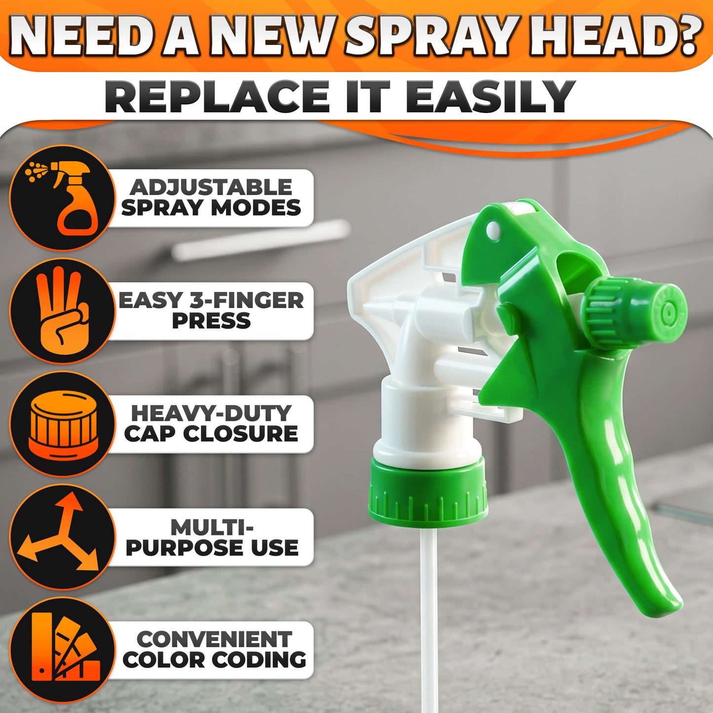 5 Pcs Spray Bottle Nozzle Replacement Pack – Heavy Duty Leak-Proof Trigger Sprayer for Cleaning, Garden, Pet Care, Auto Detailing & Kitchen – Fits 8, 16, 24, 32 oz Bottles, 28-400 Thread (Multicolor)