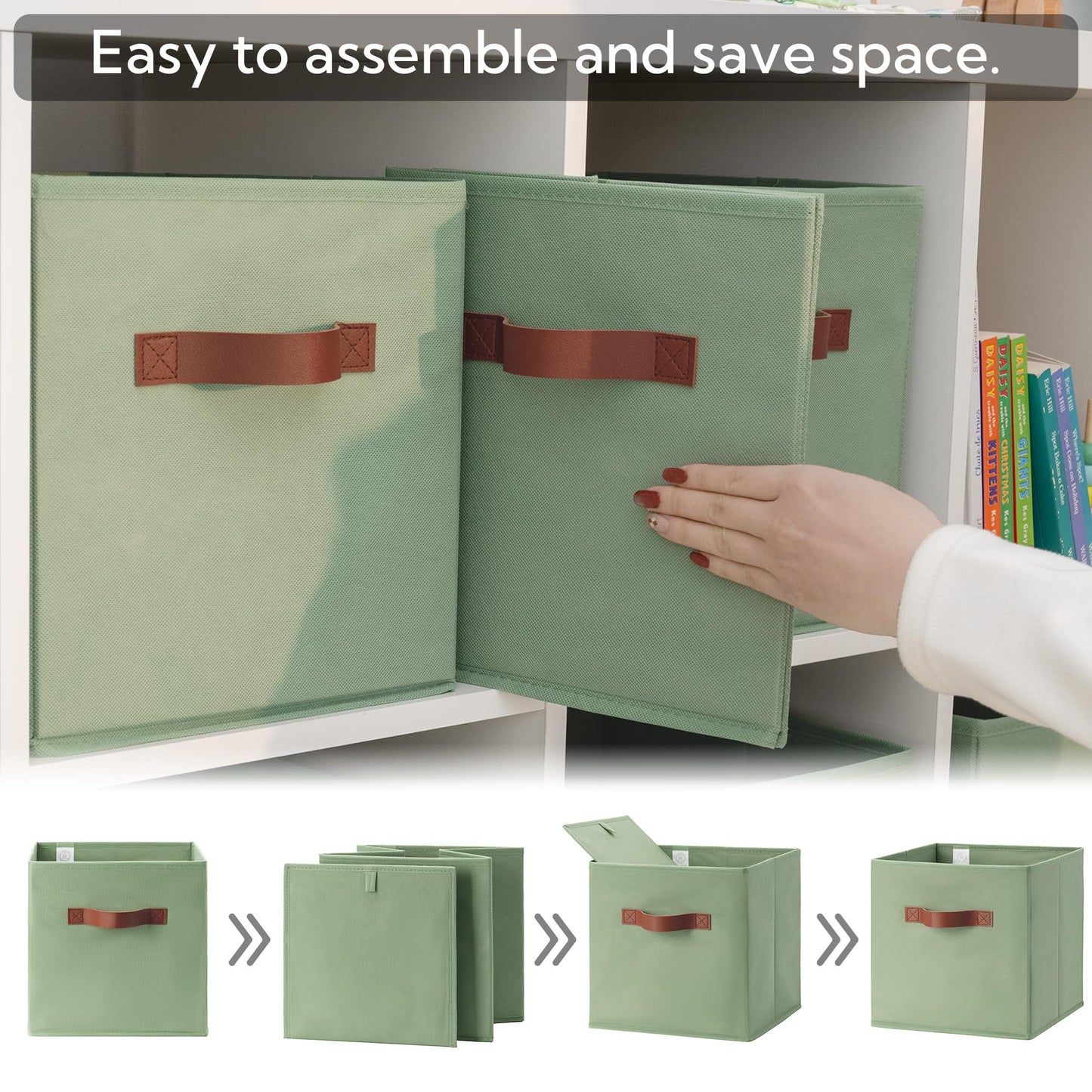 GRANNY SAYS 11 Inch Cube Storage Bins, Collapsible Fabric Storage Cubes with Handle, Closet Baskets for Organization, Storage Cubes for Shelves, Closet, Sage Green, 6-Pack