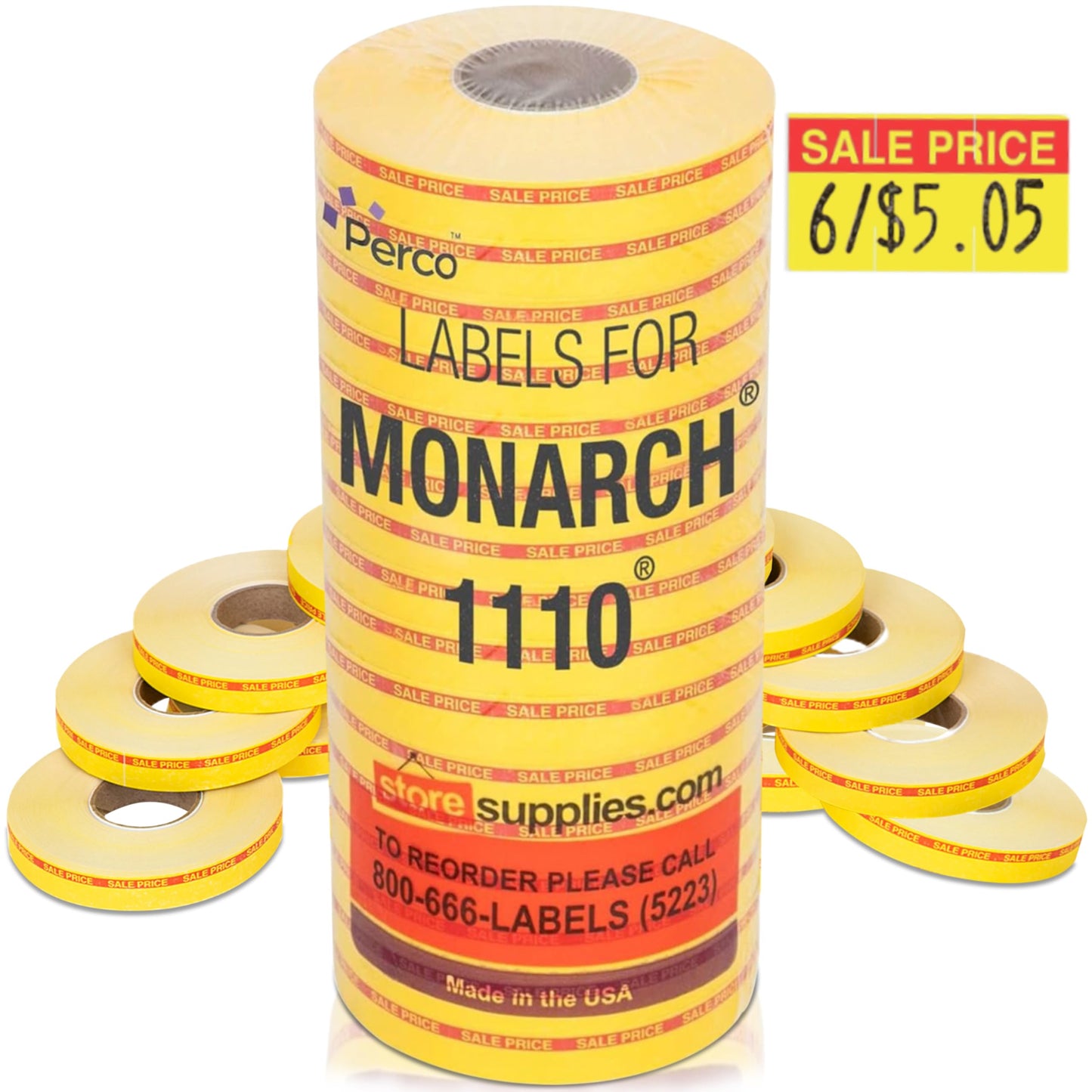 Monarch 1110 Sale Price Labels — Red Reverse Print on Yellow Labels — 1 Sleeve, 16 Rolls, 17,000 Labels for Retail Displays, Featured Merchandise, Product Marking & Store Organization — Made in USA