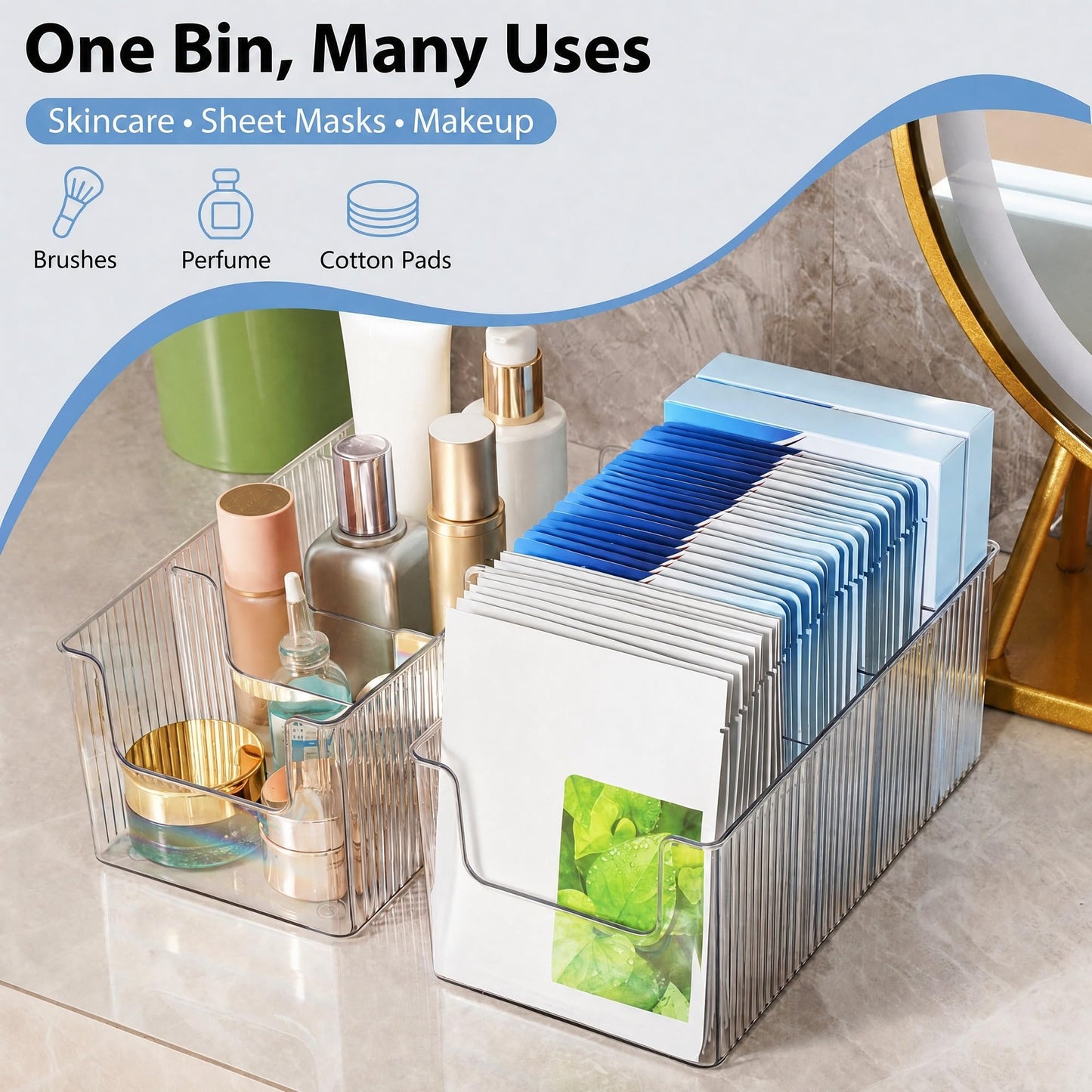 Imakmasion Skin Care Organizer & Face Mask Organizer, 4-Compartment Clear Plastic Sheet Mask Holder & Makeup Palette Storage, Vanity Bin for Bathroom, Cosmetic Organizer for Skincare & Eyeshadow