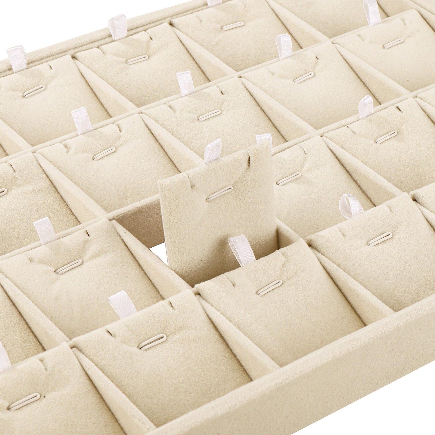 Mornajina 24 Grids Stackable Jewelry Tray Organizer with Removable Dividers, Velvet Jewelry Display Tray for Earrings Necklaces Bracelet Rings Display Showcase - Light Khaki