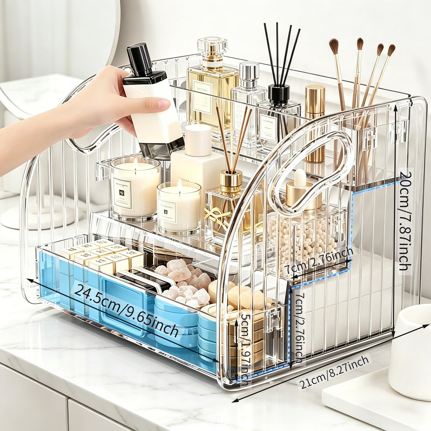 CozyWeave 3-Tier Wide Acrylic Display Stand Transparent Acrylic Display Shelf Organizer Makeup Rack for Cosmetics,Nail Polish,Perfume,Cupcakes, and Candy; Vanity Display Cabinet