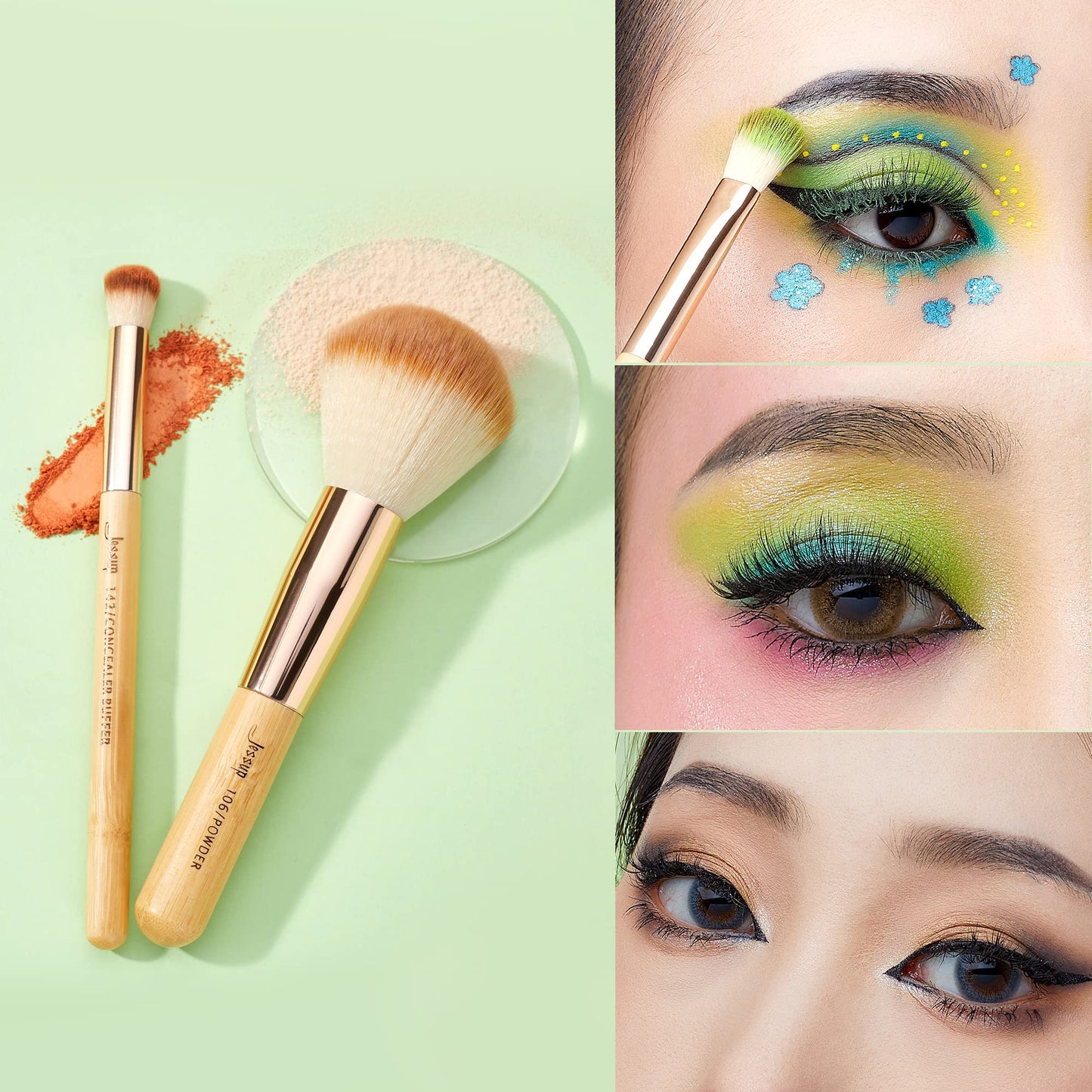 Jessup Professional Bamboo Makeup Brushes, Premium Synthetic Foundation Powder Concealer Blush Highlight Eye Blending Cosmetic Brush Set 25pcs T135