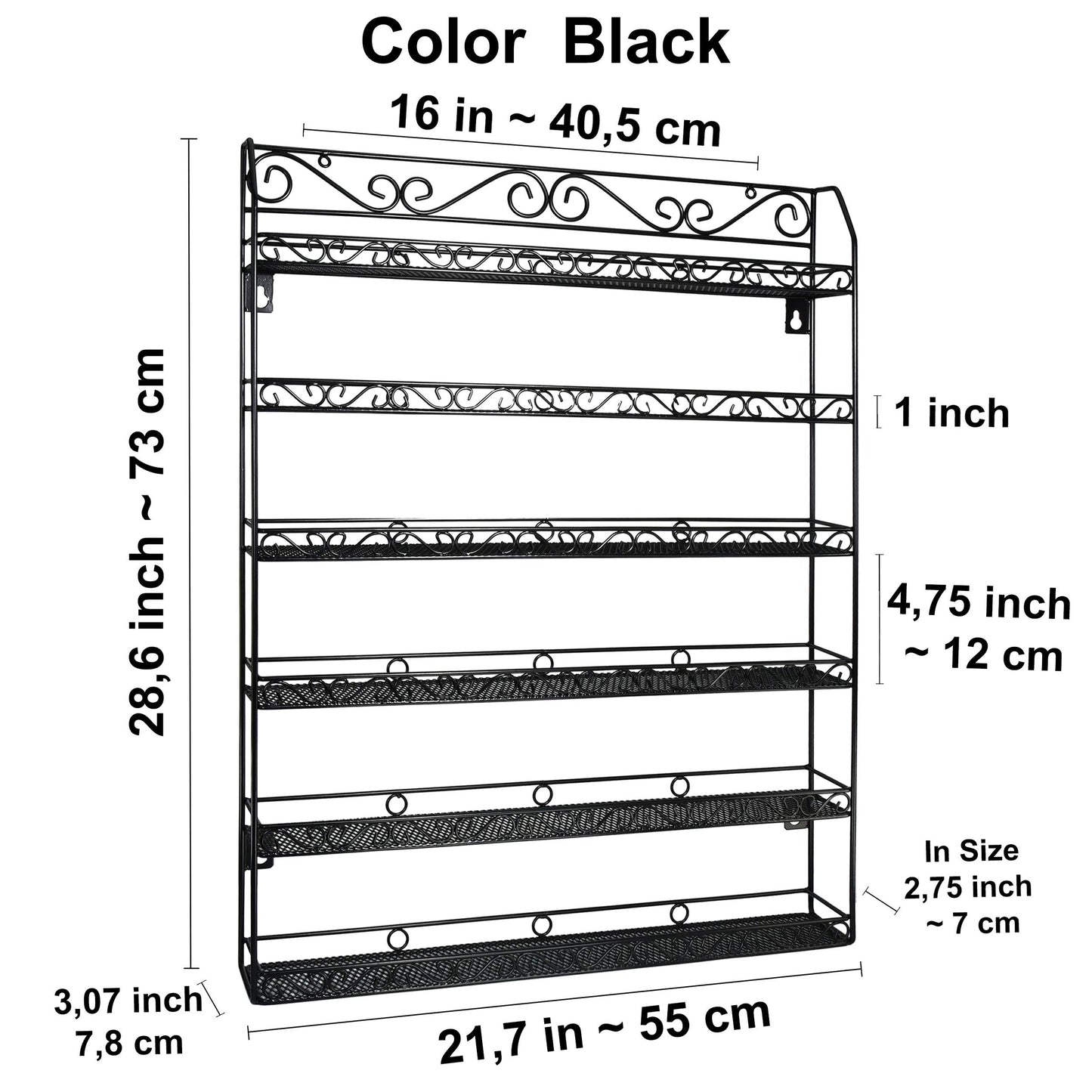 AMT 6 Tier Up to 192 BOTTLES Metal Nail Polish Racks for the Wall, Quality Nail Polish Display, Essential Oils Organizer. Holds up to 192 Bottles (Black)