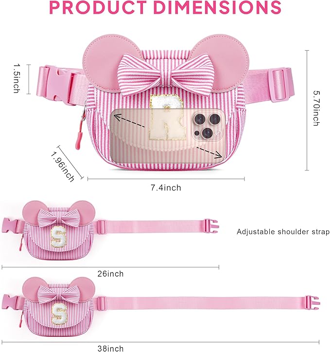 Stocking Stuffers for Kids Girls Christmas Gifts - Birthday Gifts for 2 3 4 5 6 7 8 Year Old Girls, Initial Crossbody Bag Letter Belt Bag Pink Fanny Pack Sling Bags Purse for Girl Kids, Pink A