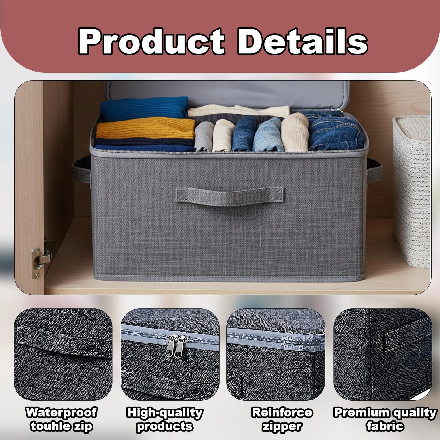 JFBNXB Storage Bins 4-Piece Set, Cube Storage Bin with Locking Storage Box, Secure and Discreet Storage for Personal Items, Collapsible Storage Bins for Easy Maintenance