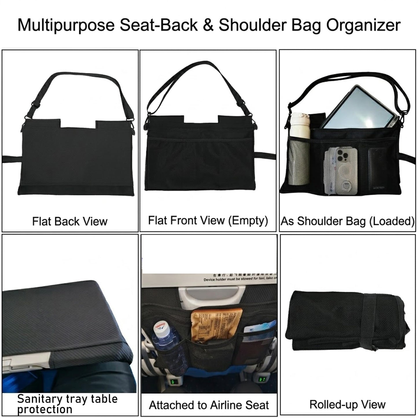 Febambu bine Airplane Seat Storage Organizer Tray Cover Crossbody Bag