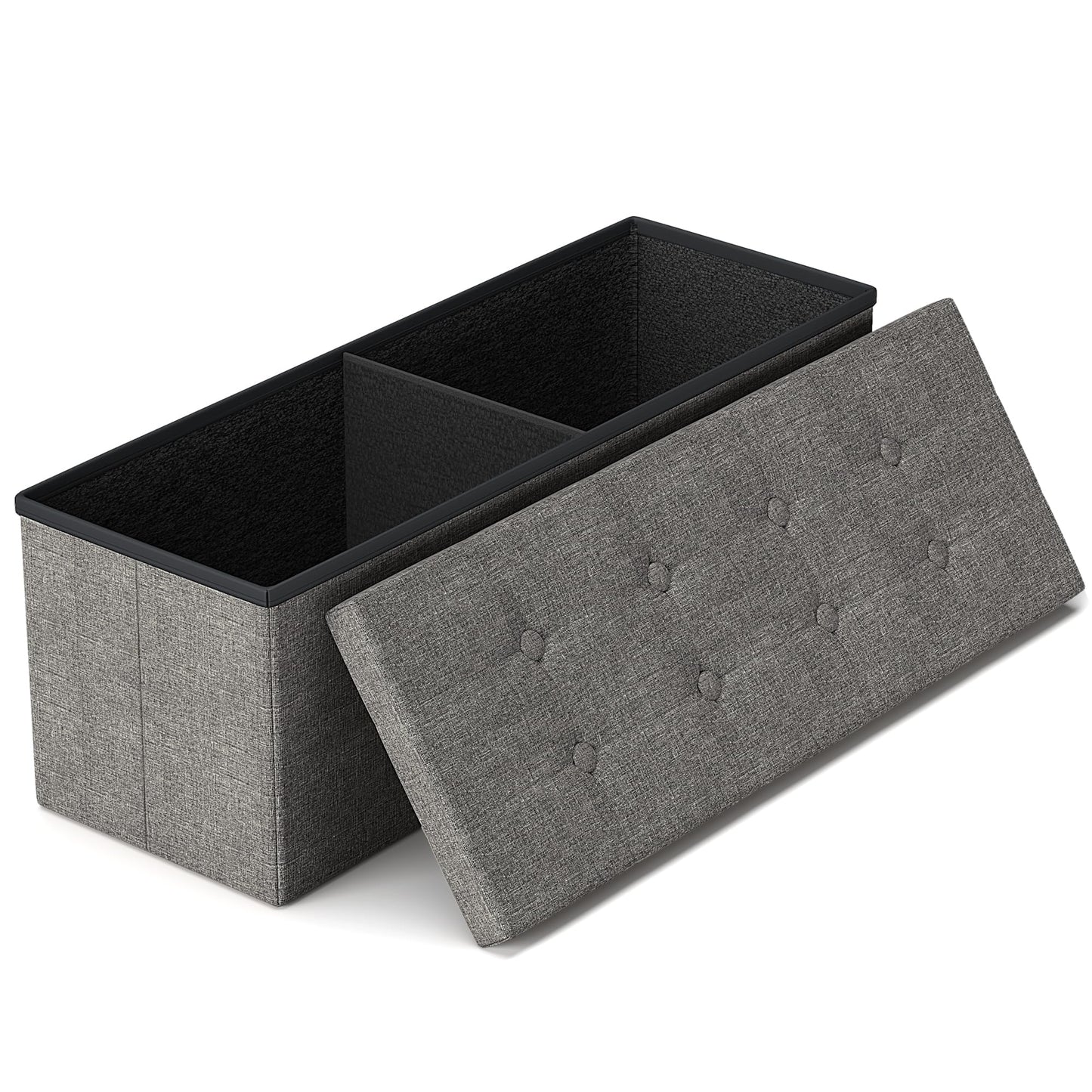 GLAXYFUR 43.3 inches Folding Storage Ottoman Bench Storage Chest Footrest for Bedroom, Entryway and Living Room, Holds up to 660 lb Dark Grey