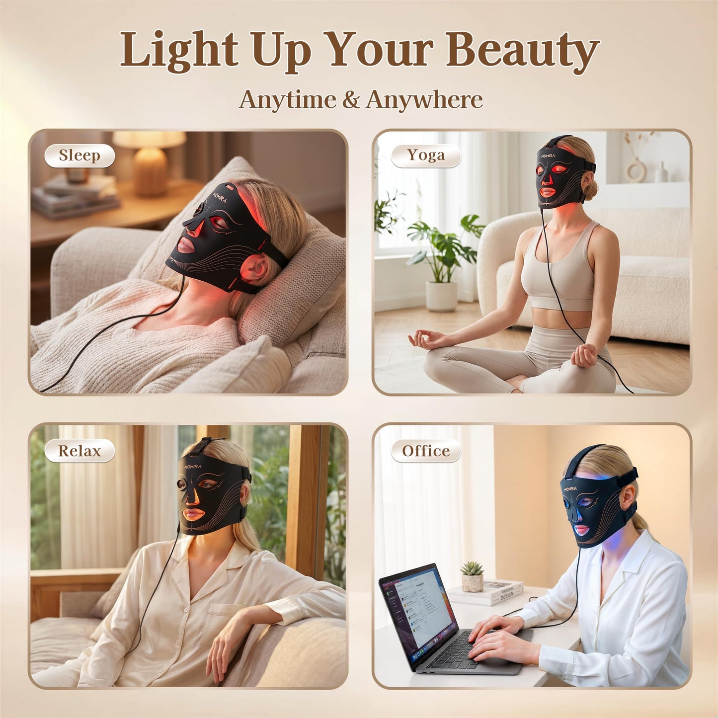 MOMIRA LED Face Mask,Red Light Therapy for Face with 276 LEDs,Light Therapy Face Mask Featuring Red,Blue,Amber & 850nm Near Infrared Light,Rechargeable Facial Light Therapy Device with 10-Min Timer