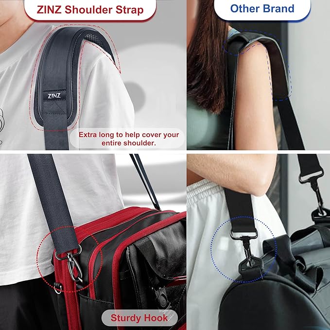 ZINZ 60" Universal Bag Strap with Ultra-thick Fixed Breathable Pad, Adjustable Heavy-duty Shoulder Strap for Laptop, Crossbody, Luggage, Gym, Camera Bag and More - D01G01