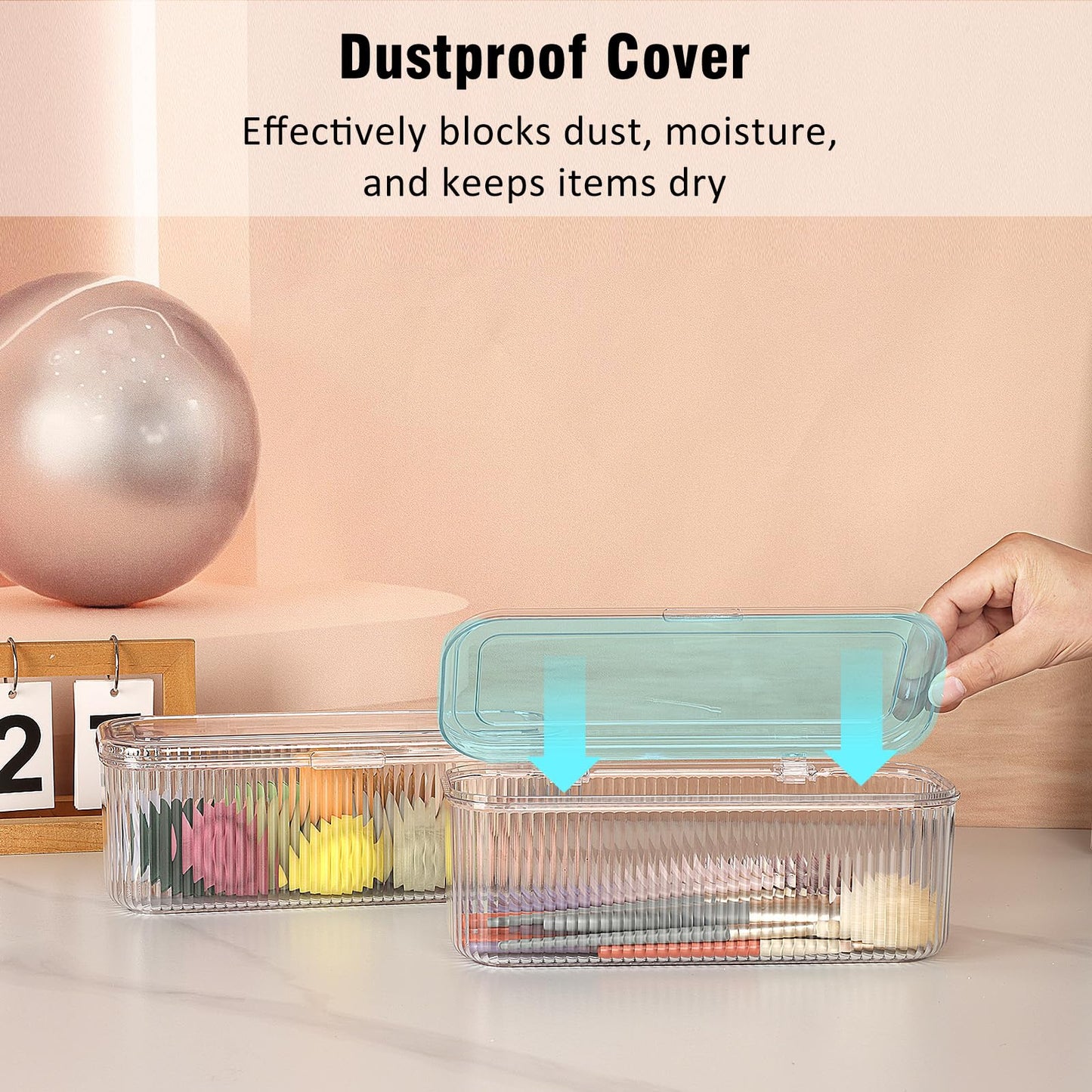 JessLab Makeup Brush Holder Organizer, Clear Makeup Sponges Organizer,Cosmetic Storage Case with Lid Display Case for Vanity, 1 Compartment (3 Pack)
