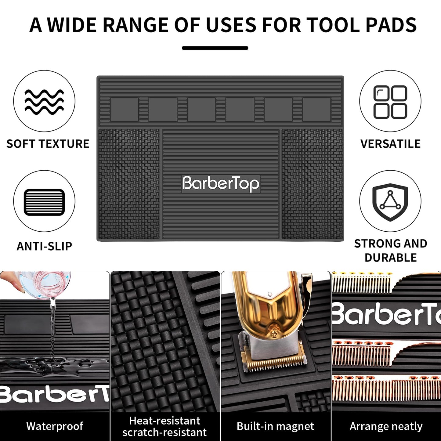 Magnetic Mat 19x12.5 Inch 6 Slots Barber Tray Hairdressing Electric Clippers Storage Mat Salon Table Tools Nonslip Cushion Heat Resistant Pad for Clippers Scissors Combs for Barbershop Salon, Home
