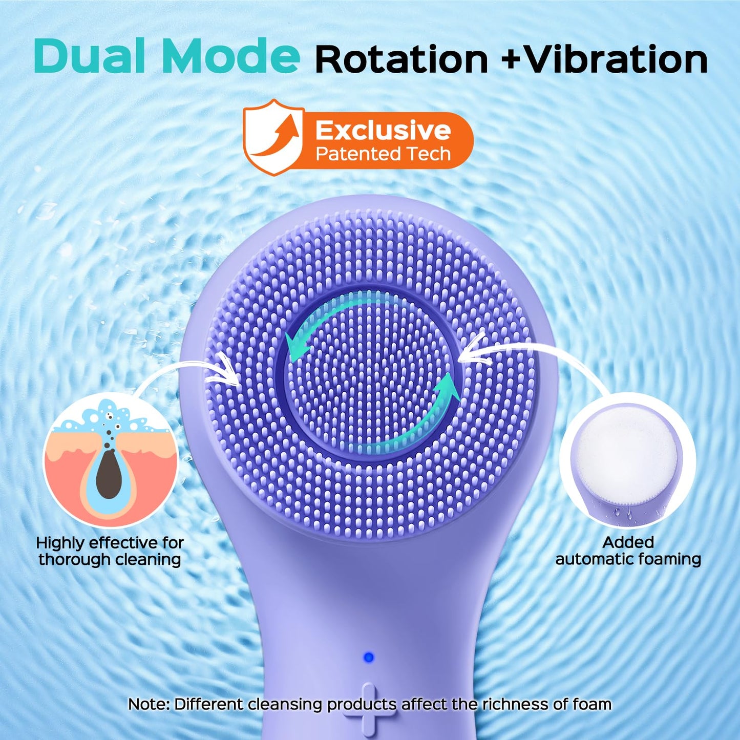 COSLUS Face Scrubber Facial Cleansing Brush: 2 in 1 Spin and Vibration Patented Tech, Silicone Electric Exfoliator Scrubber with Automatic Foaming, Waterproof Face Cleanser Brush for Men (Purple)