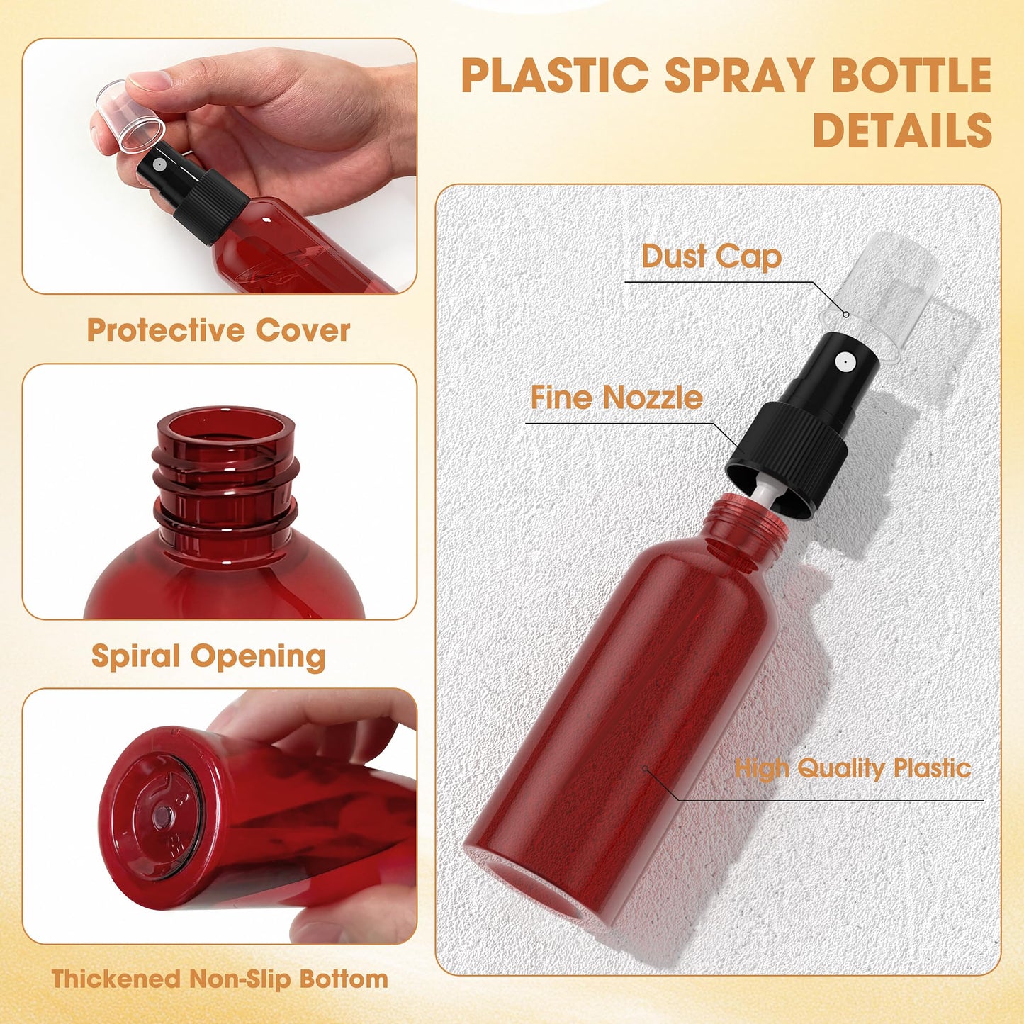 EVANCENT 50Pack 4oz Spray Bottles Plastic, 120ml Small Spray Bottle Bulk Black Fine Mist Sprayer, Portable Empty Refillable Containers Cosmetic Bottles for Plants, Cleaning, Misting & Skin Care-Red