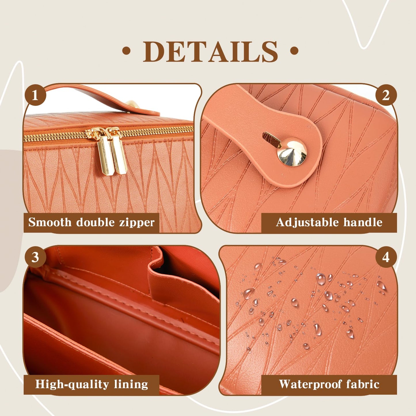 IDELCHOIS Travel Makeup Bag Large Capacity Cosmetic Bags for Women, Waterproof Toiletry Bag Open Flat Makeup Bag with Compartments and Handle, Portable Cosmetic Organizer Pouch, Wheat-Brown