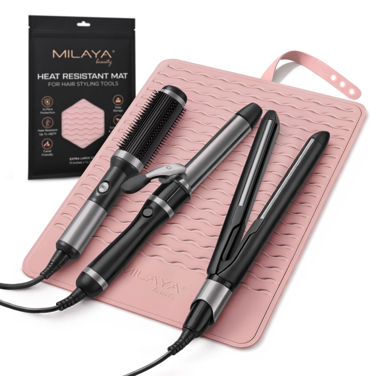 Milaya Beauty Extra Large Heat Resistant Mat for Hair Tools – Silicone Curling Iron Holder & Flat Iron Holder – Non-Slip Hot Tool Mat & Vanity Mat – Vanity Accessories for Women, Salon, Travel