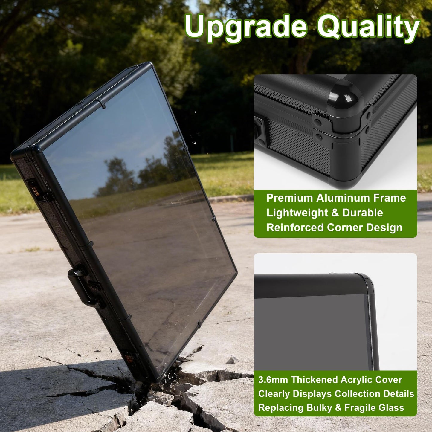 JIAYAN Trading Card Display Case: 34"x22" Aluminum Display Case with 2 Password Lock for Exhibitions - Portable Trade Show Display Table Top Showcase with Handle for Collectible Cards (Black)