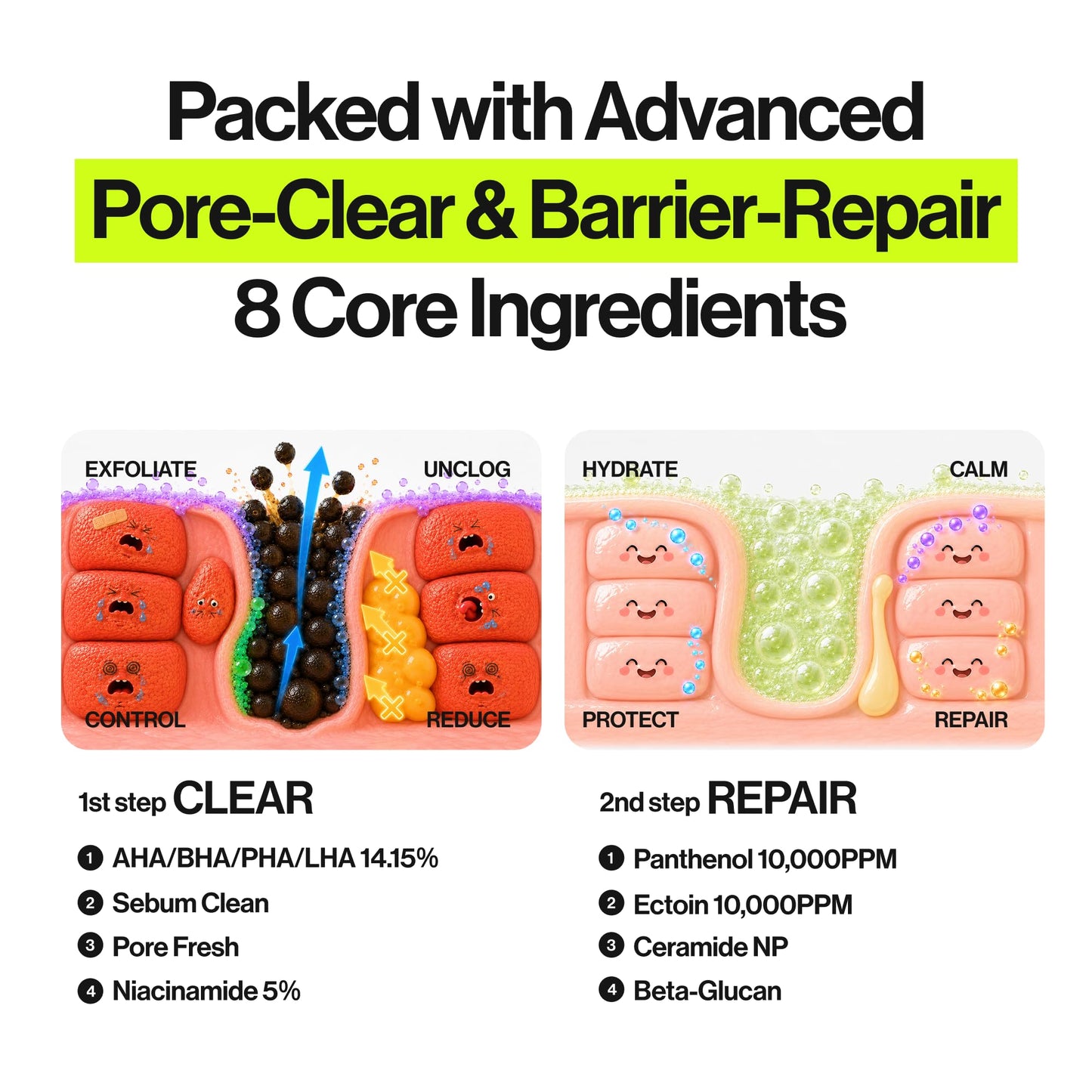 UNLEASHIA 2-Step Zero Pore Overnight Bubble Mask | 8-Pore Exfoliant & Barrier Care with AHA, BHA, PHA, LHA, Niacinamide, Panthenol, Ectoin & Ceramide NP, Sensitive Skin, Korean Skincare, 2.71 Fl Oz