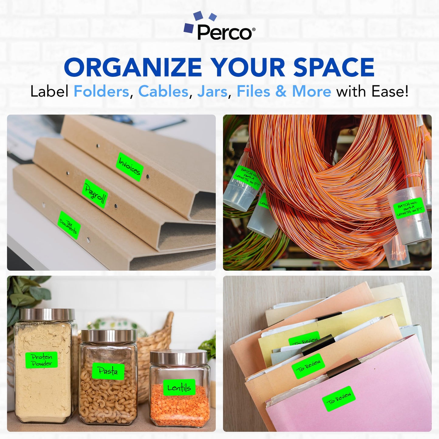 Perco Neon Green 1x2 Inch Labels with Perforation for Easy Tear-Off — 500 Stickers Per Roll — Strong Adhesion, Ready to Ship, Approved & Inventory Status Labels — Made in USA