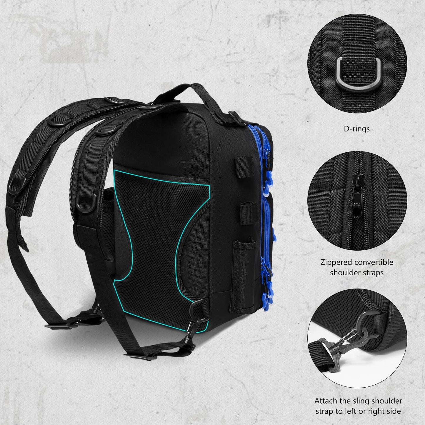 BASSDASH Convertible Fishing Backpack Sling Bag with Rod Holder, Adjustable Tactical Water-Resistant Tackle Storage Pack FP07