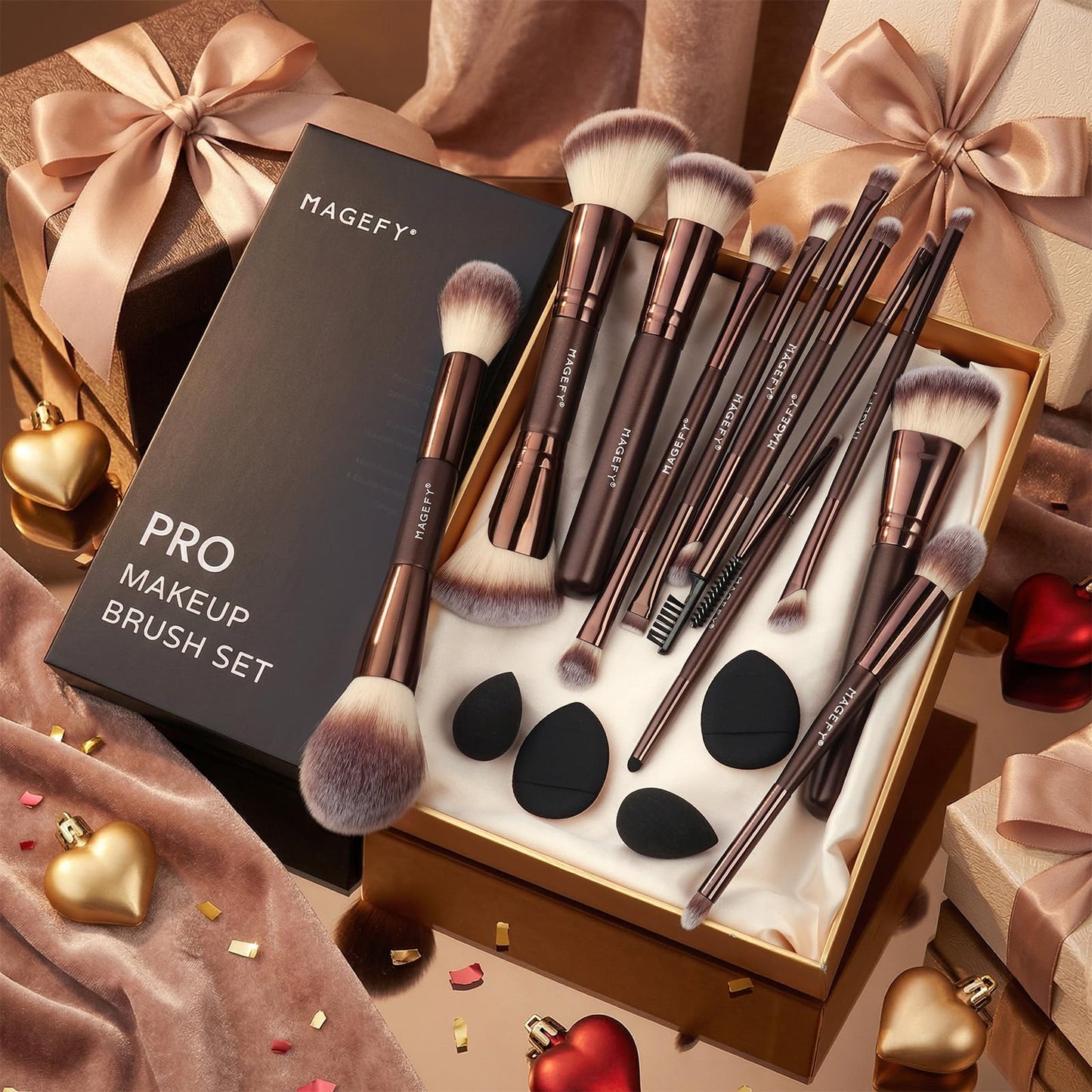 MAGEFY Makeup Brushes 22-in-12 Professional Makeup Brush Set Double-End Make Up Brushes for Powder Concealers Eye Shadows Blush with Gift Box