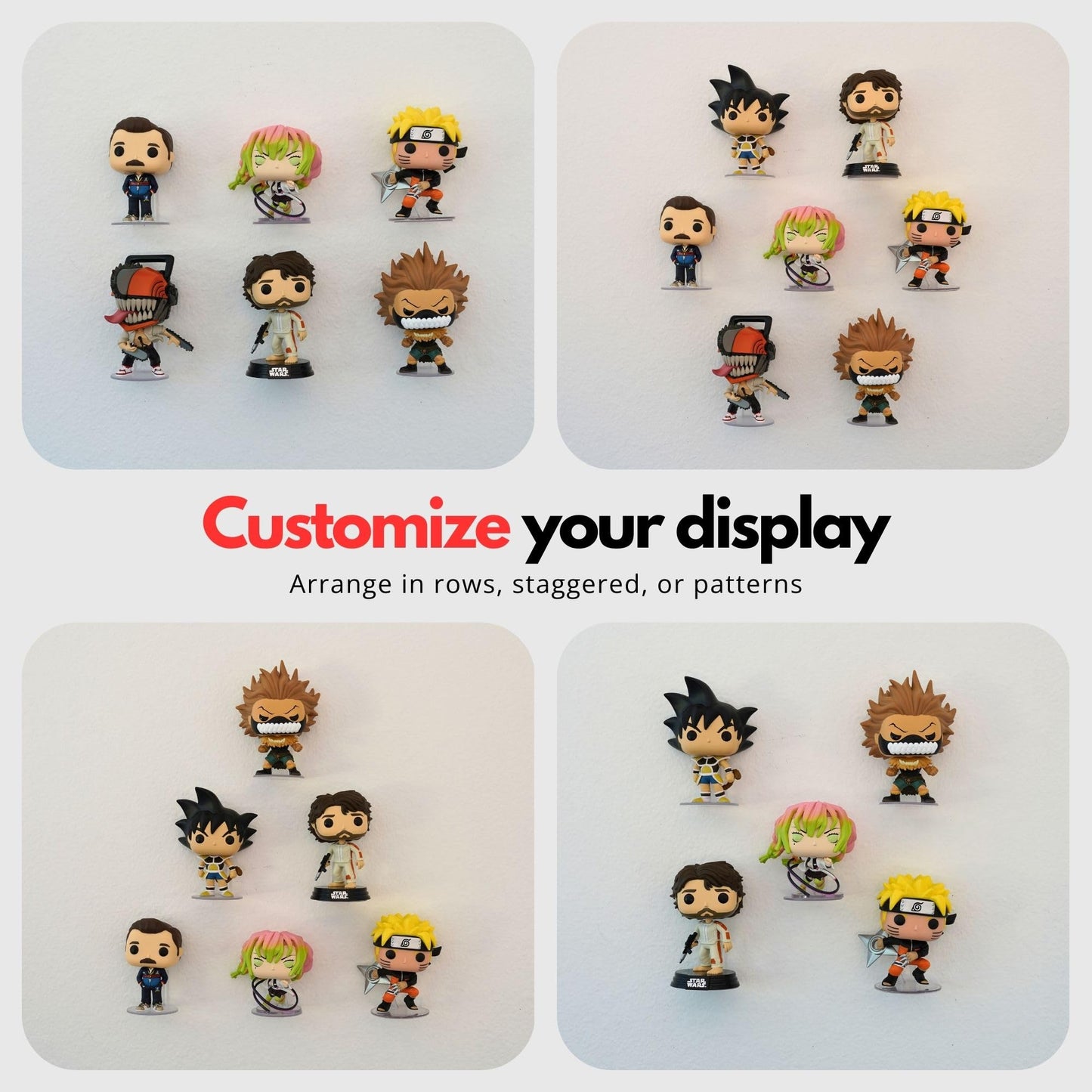 Modern JP Adhesive Display Shelf for Funko Pop Figures (16-Pack) – Pop Shelf Wall Display – Action Figure Stand – Easy Adhesive Install – Clear