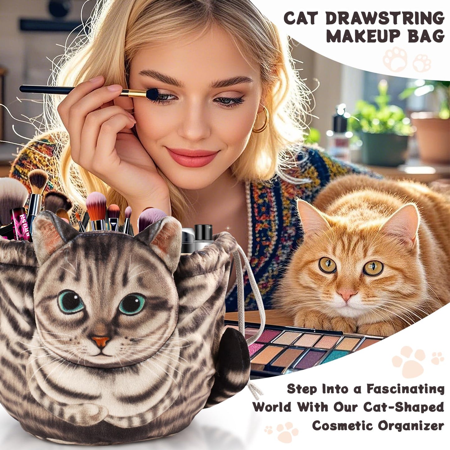 Openhahaha Openhaha Drawstring Travel Organizer, Cosmetic Pouch - Cat Gift, Lay Flat Makeup Bag Gifts for Cat Lovers