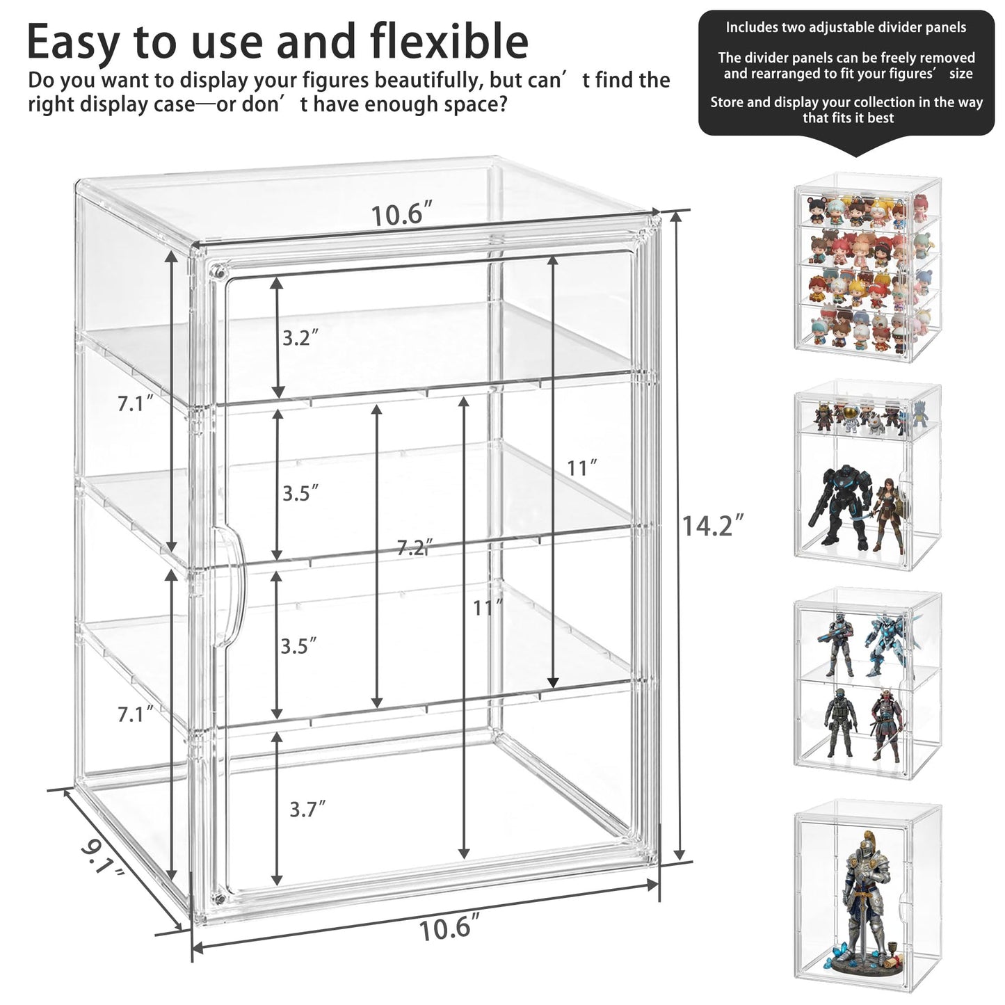 Clear Acrylic Display case for Figures, Acrylic Boxes for Display, Stackable Display Boxes for Collectibles with Magnetic Door and Removable Shelves, Figure Display for Figurines, Pop Figures, Models
