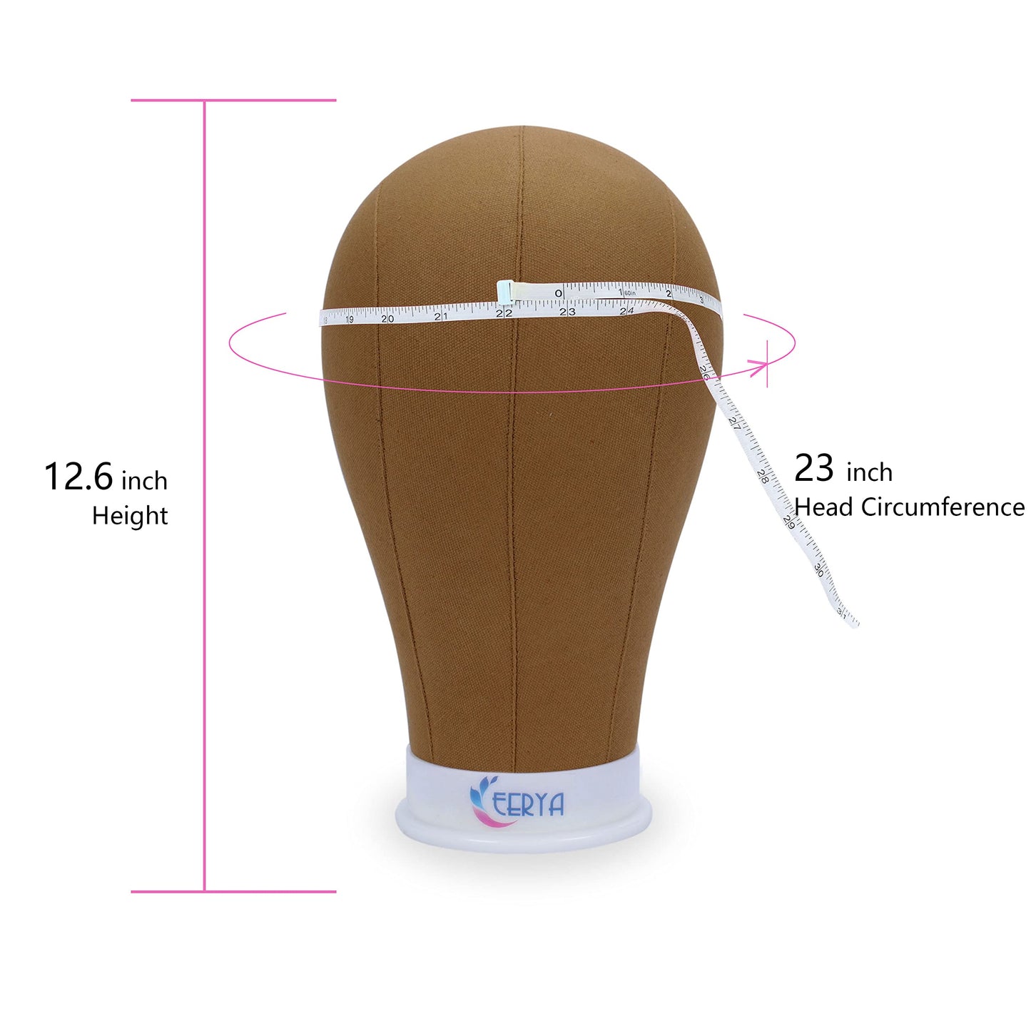 EERYA Wig Head Canvas Block Head 23 Inch Wig Head Stand for Making Wig Display Styling Brown Poly Canvas Block Wig Head with Stand Mannequin Head with Mount Hole Manikin Head (23 Inch,Brown)