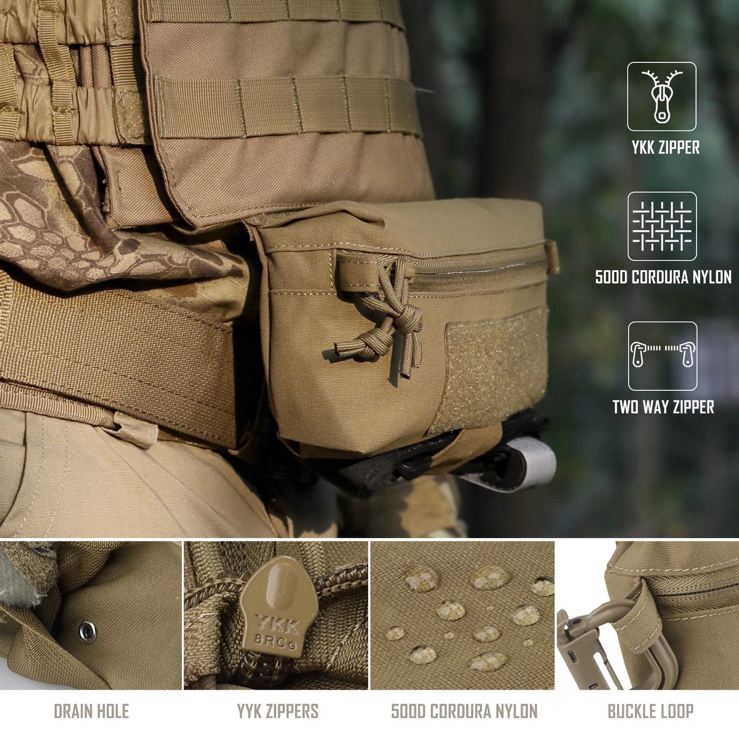 WYNEX Tactical Dump Drop Pouch, Dangler Pouch Utility Tool Pack Sub Abdominal Carrying Bag EDC Pocket Organizer Accessories for Plate Carrier Chest Rig Khaki