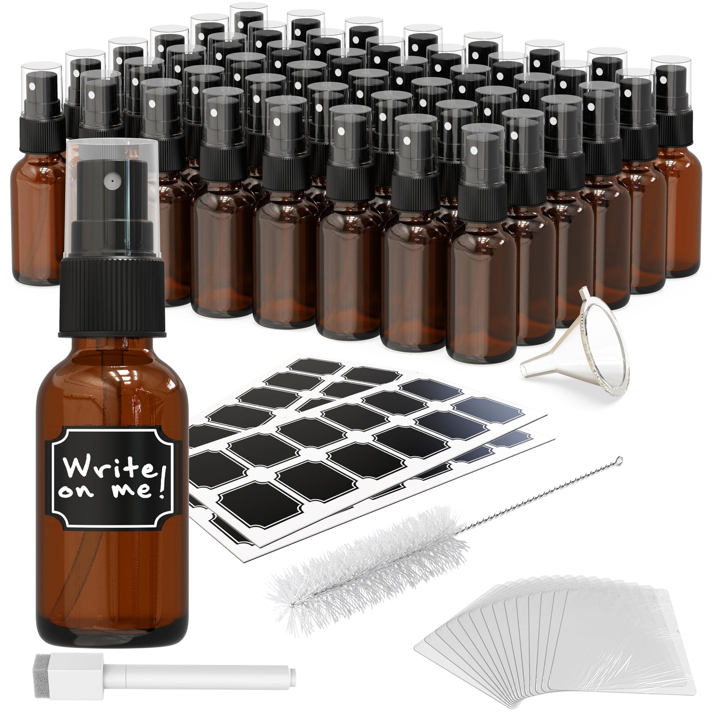 Nevlers Amber Glass Small Travel Spray Bottle 1 Oz Mini Mister 48 Pack Set