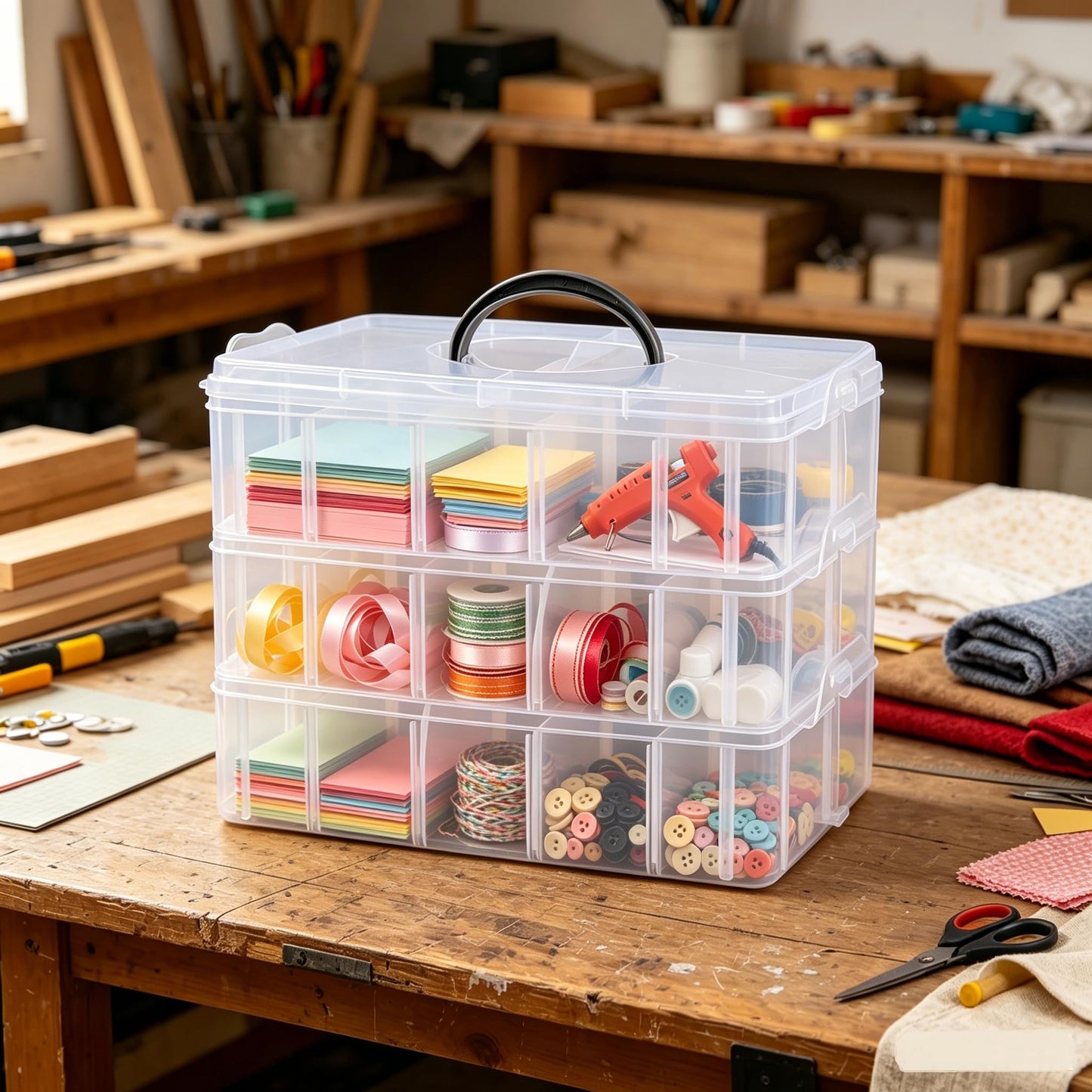 Yesdate 3-Tier Stackable Storage Container Box with Dividers-30 Compartments, Bead Organizers with Latch Lid for Art Craft Storage, Washi Tape, Ornaments, Jewelry, Beauty & Sewing Supplies