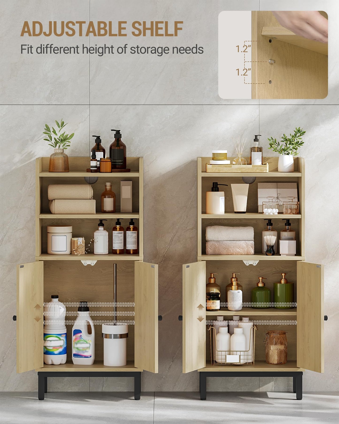 Hzuaneri Bathroom Storage Cabinet, Small Floor Cabinet with 2 Door and Shelves, Toilet Paper Cabinets, Bathroom Organizer with Adjustable Shelf, for Small Spaces Rattan Black 7.1" Dx14.6 Wx32.7 H