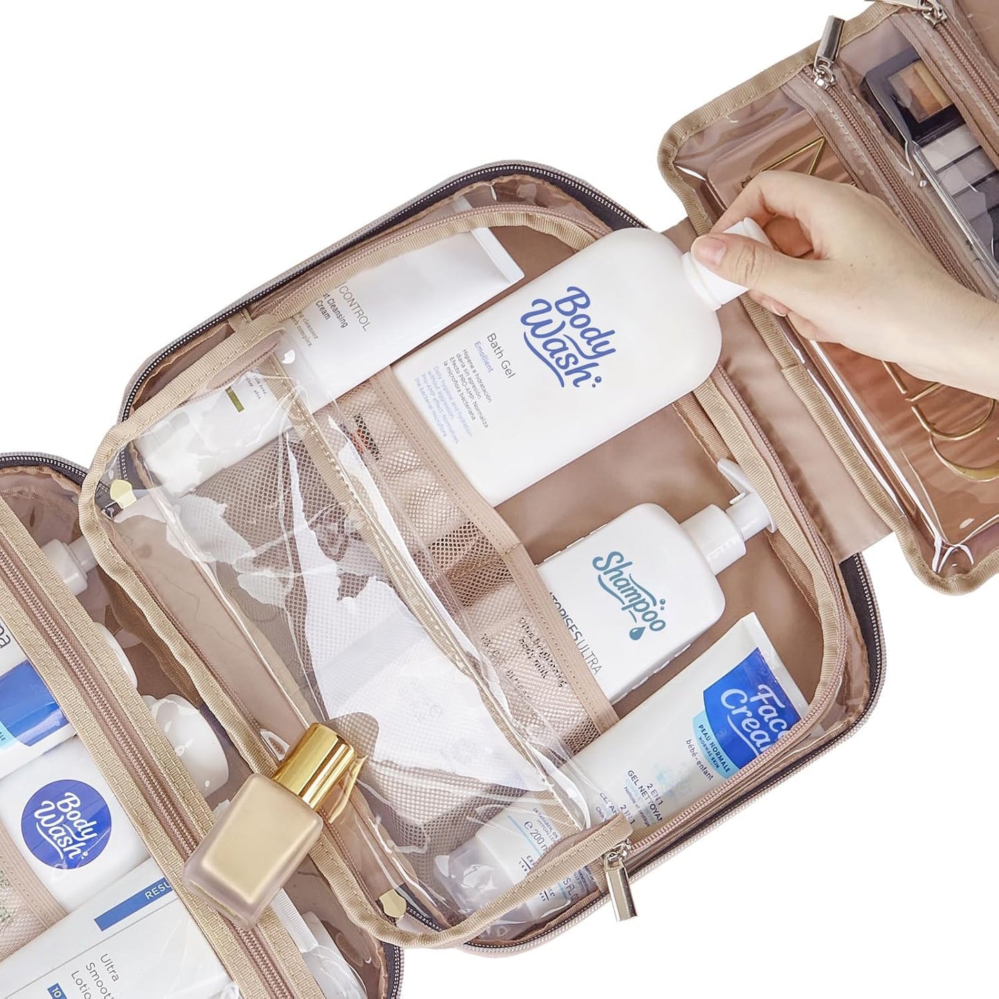 Hanging Travel Toiletry Bag for Women, Waterproof Cosmetic Organizer with Hook, Large Capacity Makeup Bag for Carry On & Suitcase