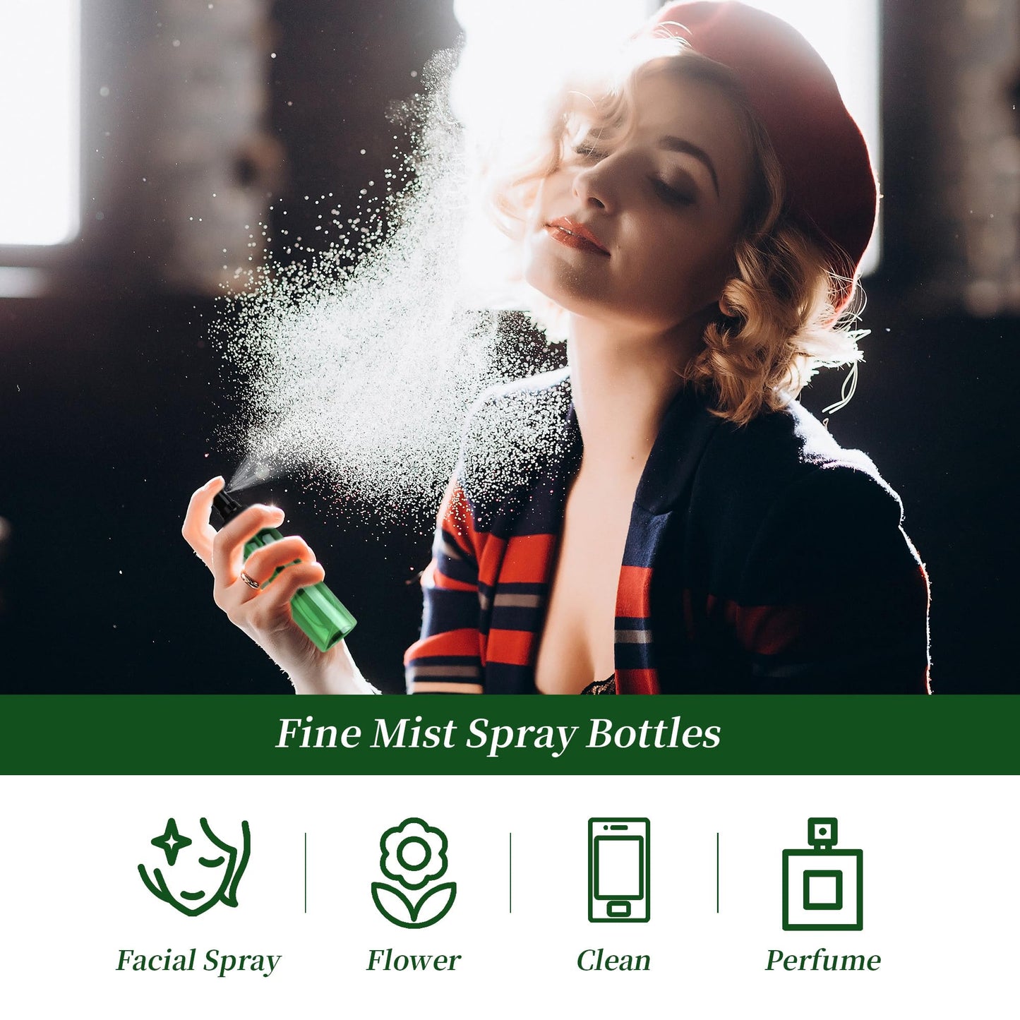 YEUIKERR 36 Pack Fine Mist Small Spray Bottles 4 oz/120 ml Plastic Spray Bottles, Empty Small Travel Spray Bottle, Refillable Mini Sprayer Bottle Bulk with Funnels and Labels, Green