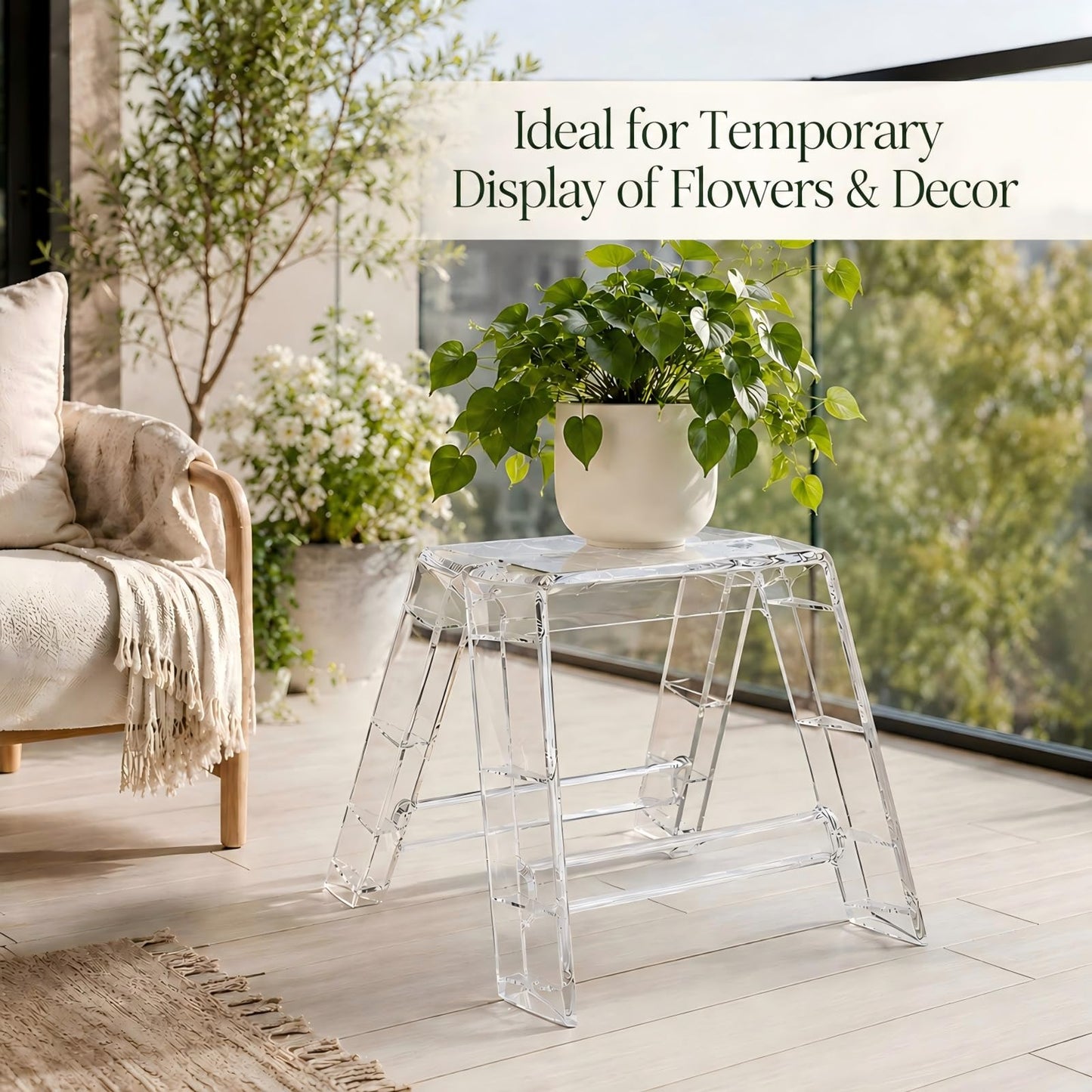 KiroArt Clear Acrylic-Style Folding Stool, Portable Lightweight Folding Seat, Compact Space Saving Stool for Bathroom, Vanity, Bedroom, Closet & Small Spaces(Transparent)