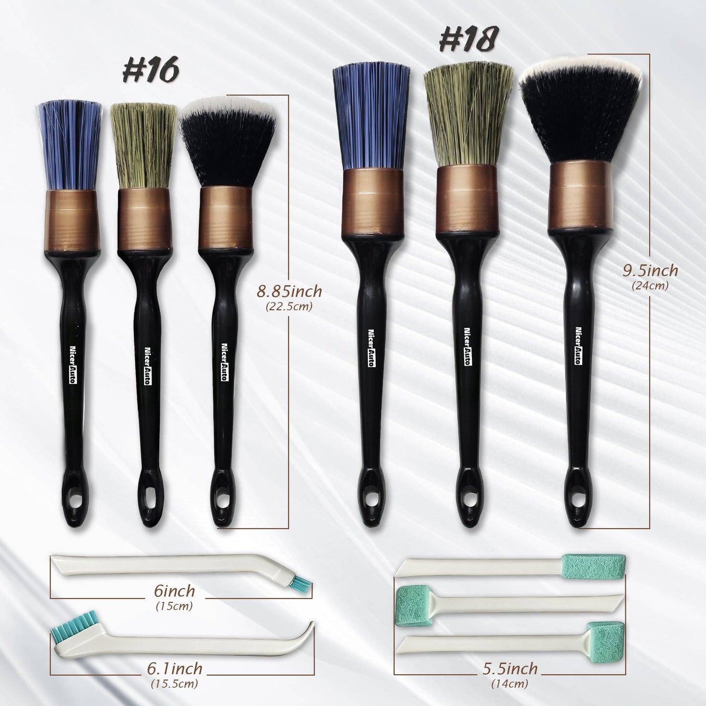 11PCS Professional Car Detailing Brush Set, Boars Hair & Ultra Soft Auto Detailing Brushes for Car Interior Exterior Cleaning, No Scratch Detail Brush Kit for Wheels Leather Air Vents, Gold