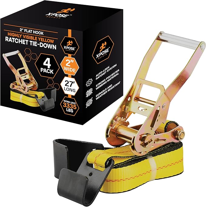 Ratchet Straps Heavy Duty 2" x 27' – 10,000 lbs Break Strength Tie Down Straps with Flat Hooks, Ratcheting Cargo Straps for Truck, Trailer, Kayak, Motorcycle & Moving – 4 Pack