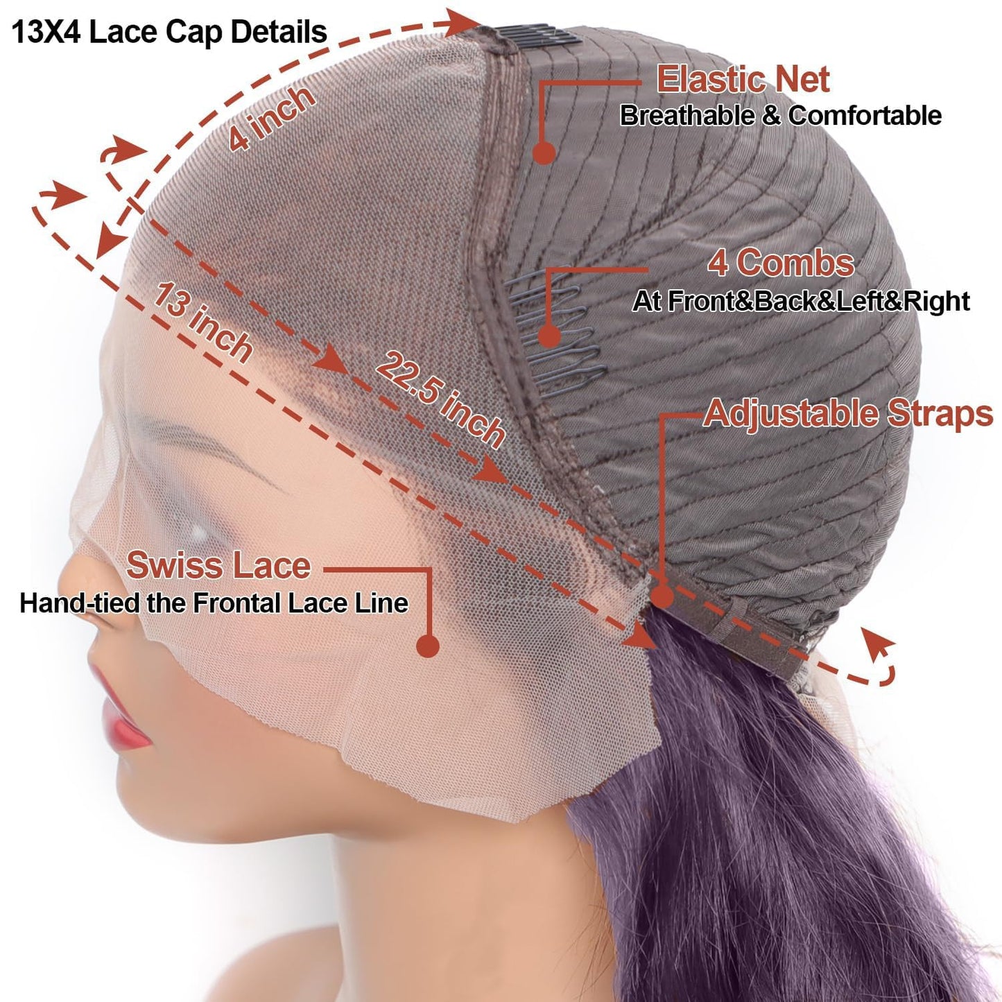 ORIGEN Purple Lace Front Human Hair Wigs for Black Women 28 Inch