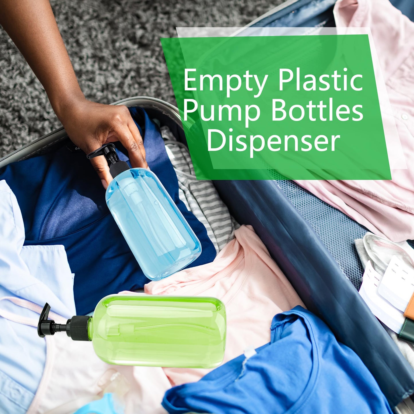 8 Pack 500ml Empty Plastic Pump Bottles Refillable Clear Soap Dispenser Bottles with Black Pump Round Shoulder Bottles for Lotion Shampoo Conditioner Hand Soap