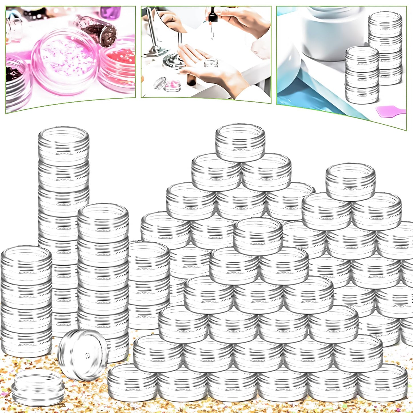 MotBach 200 Pack 3g Plastic Jars with Lids, 3ml Round Clear Cosmetic Containers Makeup Jars, 3gram Travel Size Container Jar with Spatulas for Makeup Lotion Cream Sample Ointment Salve Balm Powder