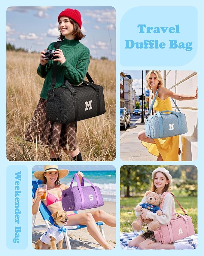 Personalized Duffle Bag Women Girls Gift: Letter Carry on bags, Dance Cheer bag Sports for Girl, Kid Gymnastics Bags, Birthday Gifts for Women Girls Kids Teens Mom Teacher