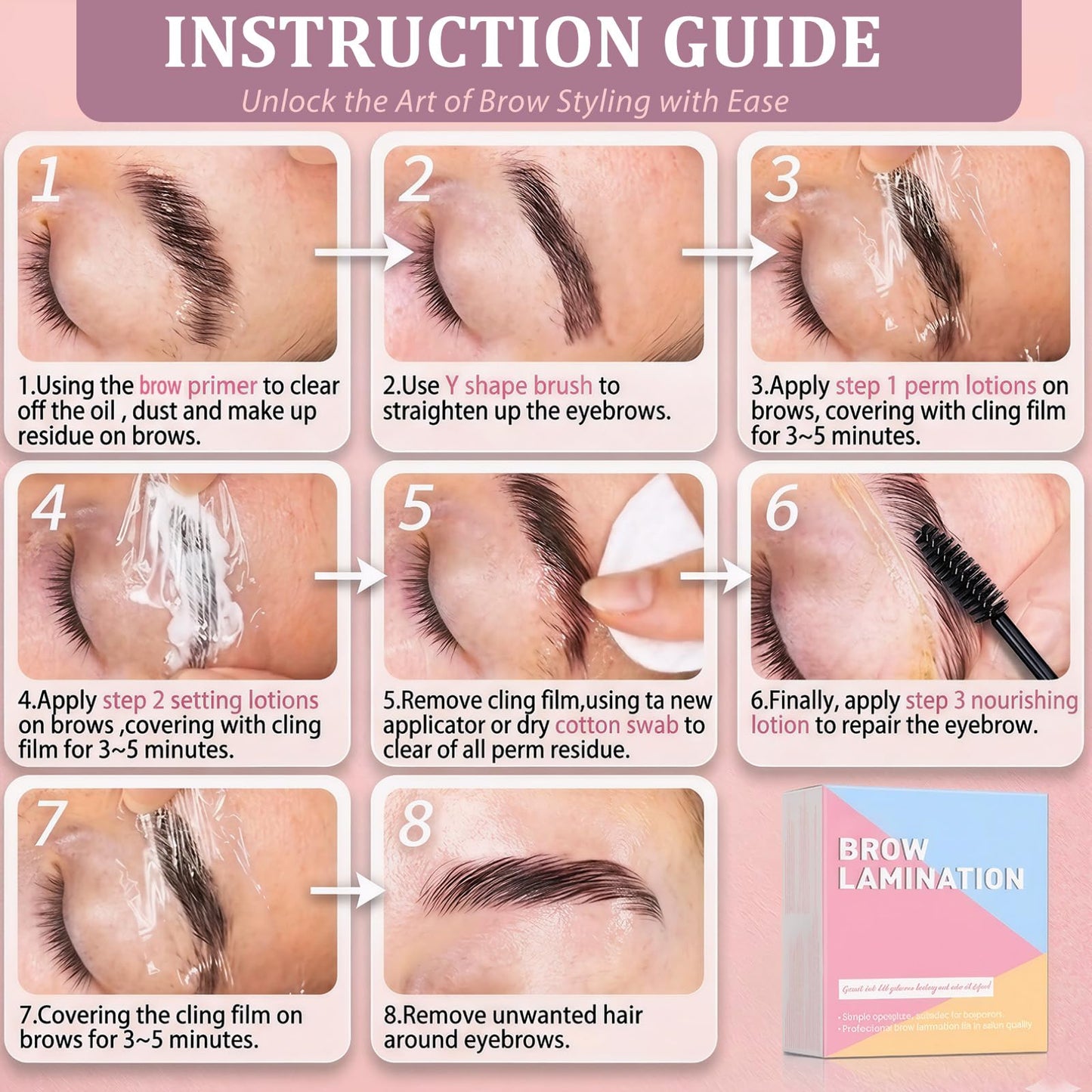 Brow Lamination Kit, Lift & Set Your Brows for a Fuller, Thicker Look, 6–8 Weeks Long-Lasting Eyebrow Lift Kit for Easy At-Home Use, Up to 5 Applications