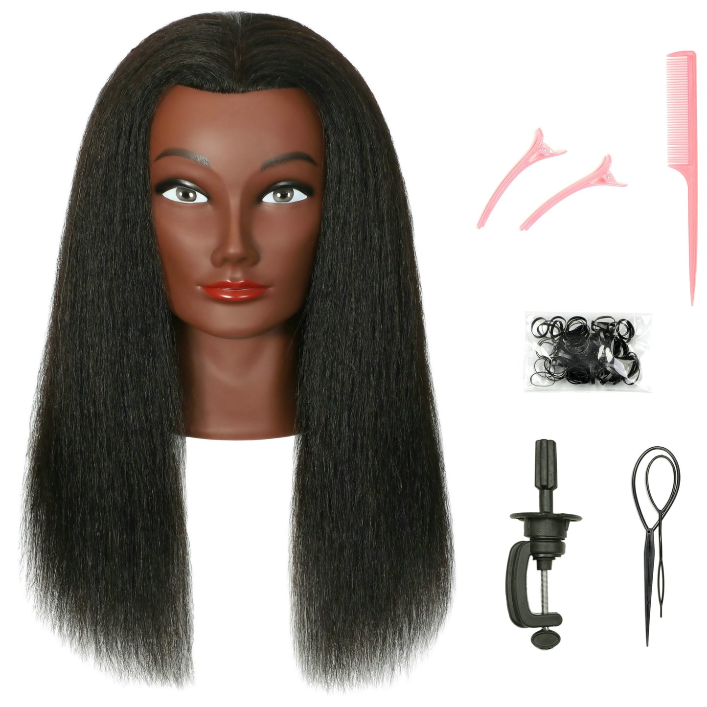 FUTAI African American Mannequin Head 100% Real Human Hair Manikin Doll Style Head for Practice Braiding Styling Cosmetology Training with Stand